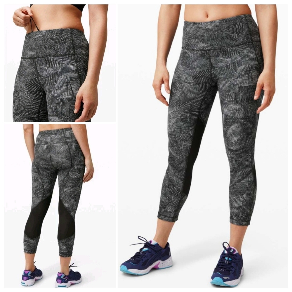 lululemon | Pace Rival High Rise Crop Leggings Velocity Mesh Island Mist Black 4